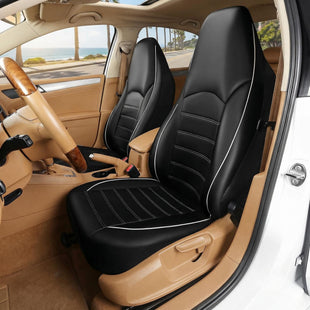 Classic Universal PU Leather Car Front Seat Covers High Back Bucket Seat Cover - Fit Most Cars Trucks SUVS or Vans 2 PCS Gray Trim Auto Seat Covers Set Car Seat Protector for All Seasons