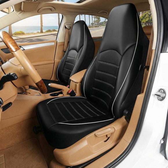 Classic Universal PU Leather Car Front Seat Covers High Back Bucket Seat Cover - Fit Most Cars Trucks SUVS or Vans 2 PCS Gray Trim Auto Seat Covers Set Car Seat Protector for All Seasons