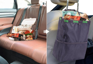 Car Trash Bag Hanging, 3.5 Gallons Large Capacity Car Trash Can for SUV, Leakproof Car Garbage Bag for Back Seat, Car Accessories, Foldable Car Organizer with 4 Pockets for Camping Gray