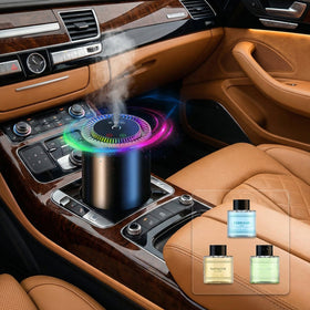 JiffyPiont Smart Car Air Freshener | Car Essential Oil Diffuser with 3 Fragrances (150ML Total) | Auto ON/OFF Car Diffuser | Star Projector | 7-Color Breathing Light | Long Life 450mAh Battery