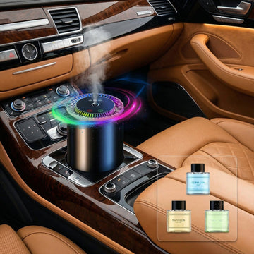 JiffyPiont Smart Car Air Freshener | Car Essential Oil Diffuser with 3 Fragrances (150ML Total) | Auto ON/OFF Car Diffuser | Star Projector | 7-Color Breathing Light | Long Life 450mAh Battery
