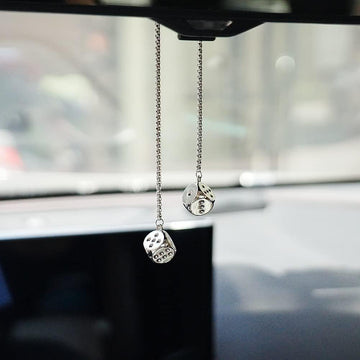 Creative Hanging Dice with Dots Car Metal Pendant Rear View Mirrors Charms Ornament (Silver) - 0