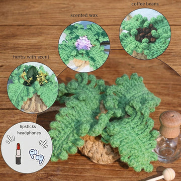 Handmade Crochet Hanging Car Air Freshener - Botanical Fern Leaf Design with 12ml Refillable Glass Essential Oil Bottle Long-Lasting Car Diffuser & Nature-Inspired Decor - 0
