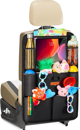 Upgraded Car Organizer with 11-inch Tablet Holder, 8 Pockets, Car Seat Protector for Road Trips - Car Storage and Organizers for Kids