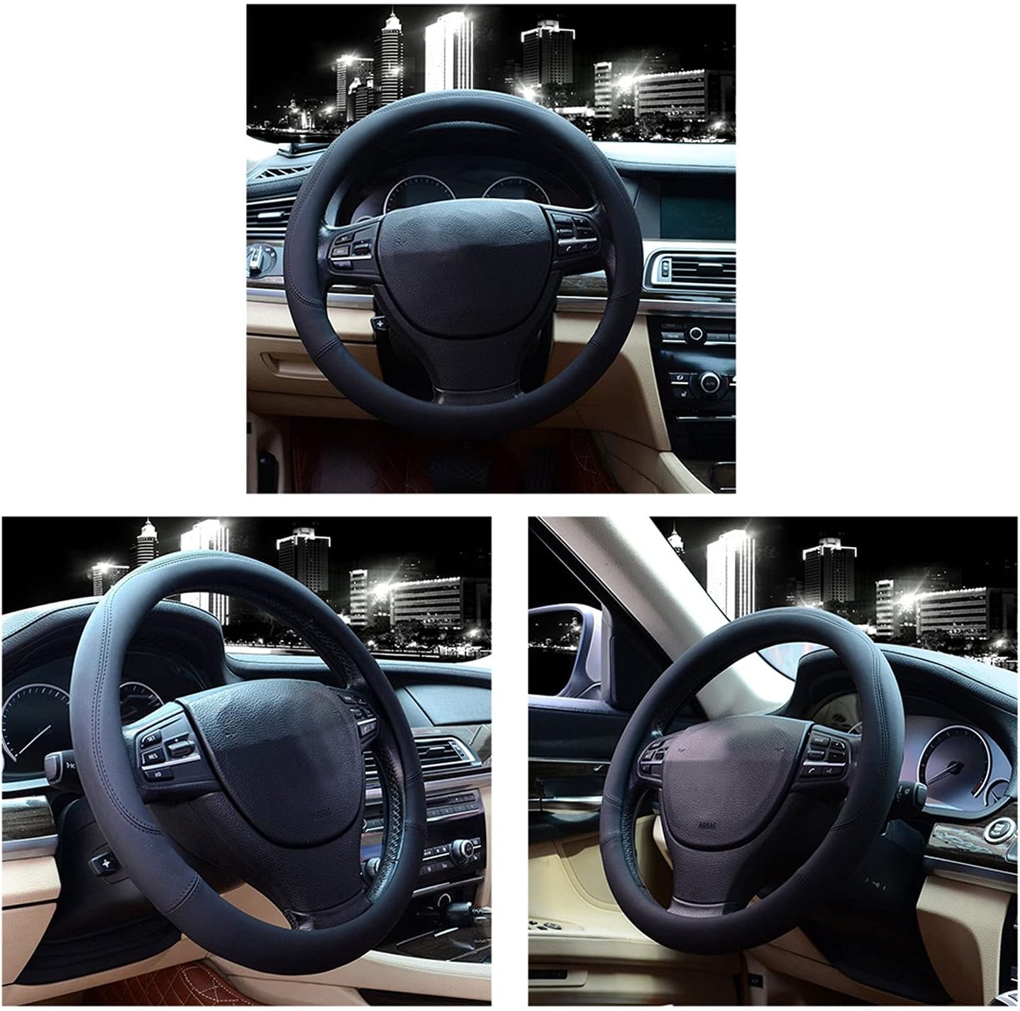 Microfiber Leather Steering Wheel Cover Universal 15 inch (Black)