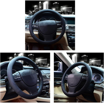 Microfiber Leather Steering Wheel Cover Universal 15 inch (Black) - 0