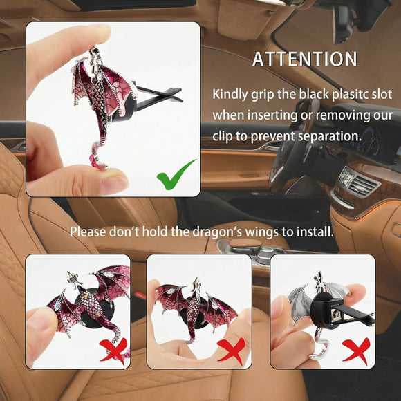Bling Wyvern Car Air Freshener Vent Clips 2pcs Alloy Purple Enamel Dragon Vent Clips Car Accessories Refillable Car Diffuser with Felt Mads Coffee Fragrance Tablets