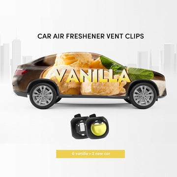 Car Air Freshener Vent Clips, 8 PK, 6 Vanilla, 2 New Car Scent, Provides Long-Lasting Scent, Up to 240 Days, Odor Eliminator - 0