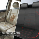 Leather Back Seat Cover Piping Waterproof Bench Seat Cover Rear Seat Cover Universal Fit for Cars Sedans SUVs Truck 95% Automotive Interior Backseat Car Covers (Rear Black and Red)-3