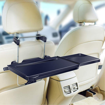 2 in 1 Car Steering Wheel Tray/Back Seat Headrest Tray for Eating Food Drink and Writing Laptop Work, Black Car Desk - 0