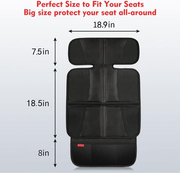 Car Seat Protector - Seat Protection Mat - Thick Padding - Durable, Waterproof Fabric, Leather Reinforced Corners & 3 Pockets for Handy Storage Black - 0