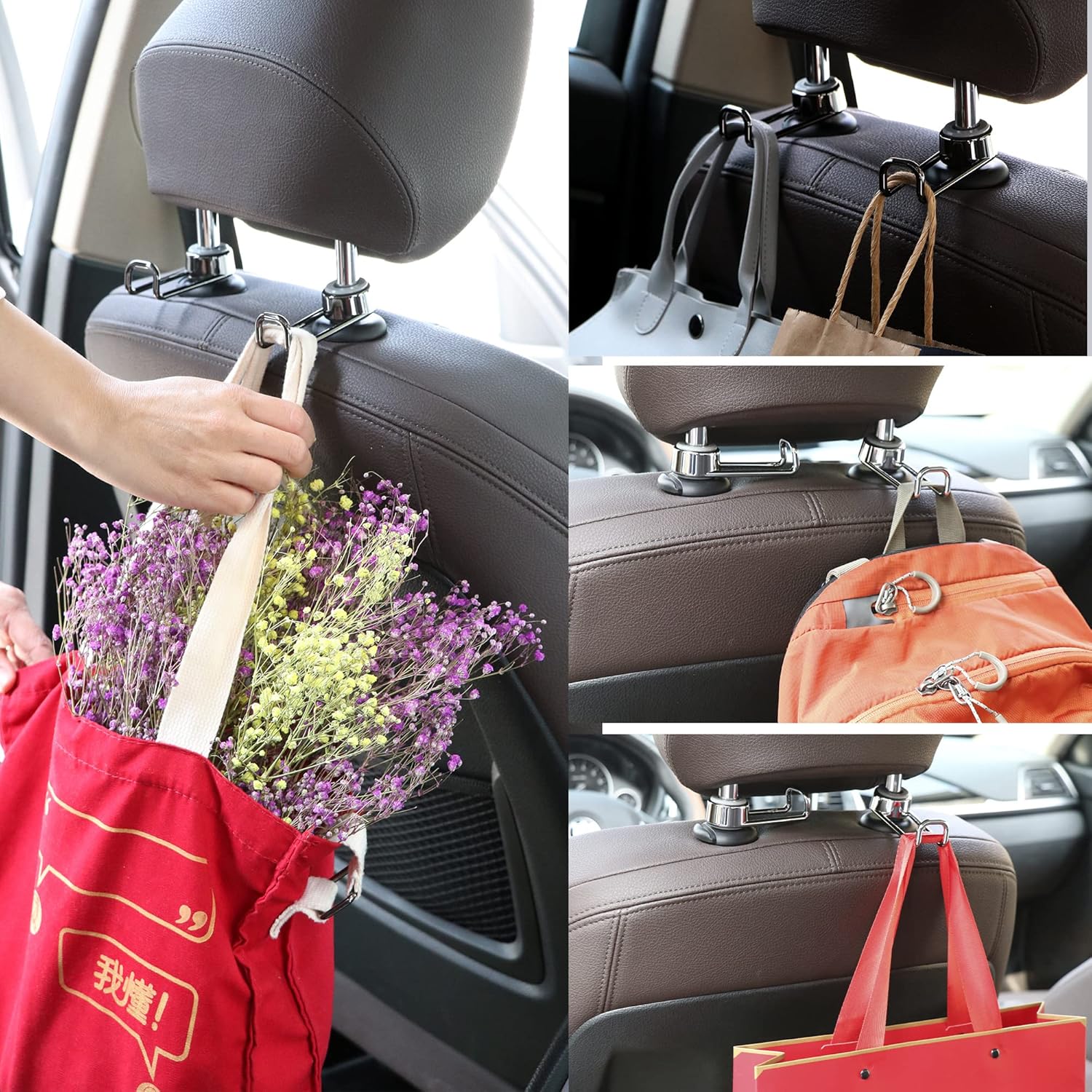 Car Purse Hook,Purse Holder for Car, Purse Hook for Car,Multi-Functional Hidden Hooks,Headrest Hooks for Car,Car Storage Hooks Saygoodbye to The Messy Space,Boutique Deep Gun Color