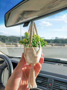 Car Accessories Rear View Mirrior Charm Cute Hanging Rearview Car Decor Boho Hanger with Artificial Succulent Plants Gifts for Plant Lover Set of 2, White - 0