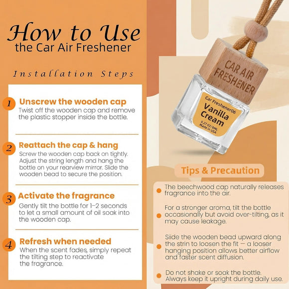 Car Air Freshener Hanging Diffuser Long-Lasting Essential Oil Scent (Up to 60 Days) Non-Toxic & Eco-Friendly 2-Pack Auto Fresheners Made in USA