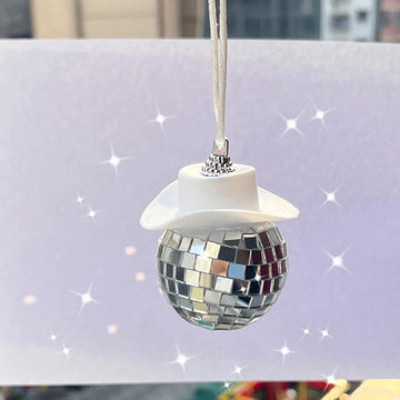 White Car Accessories, Disco Ball Cowboy Hat, Automotive Interior Accessories, Charm for Rear View Mirror - 0
