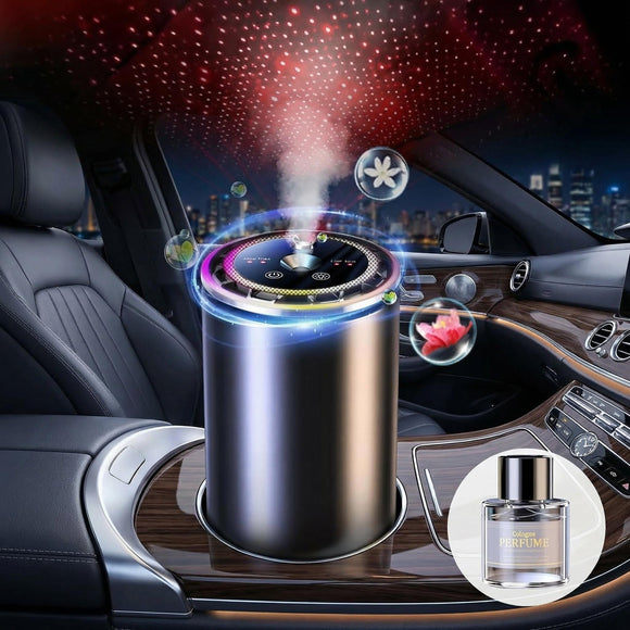 Smart Car Air Freshener - Car Diffusers for Essential Oils with Starry Sky Projection and Colorful Ambient Light Auto On/Off Adjustable Concentration Diffuser for Car with 50ml Car fragrance-Cologne
