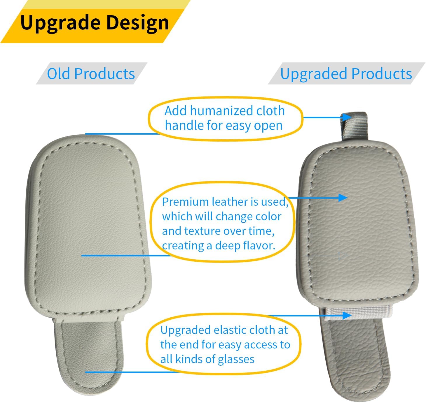 2 Packs Sunglasses Holders for Car Visor - Magnetic Leather Sunglasses Holder and Ticket Card Clip - Car Visor Accessories (Silver Grey)