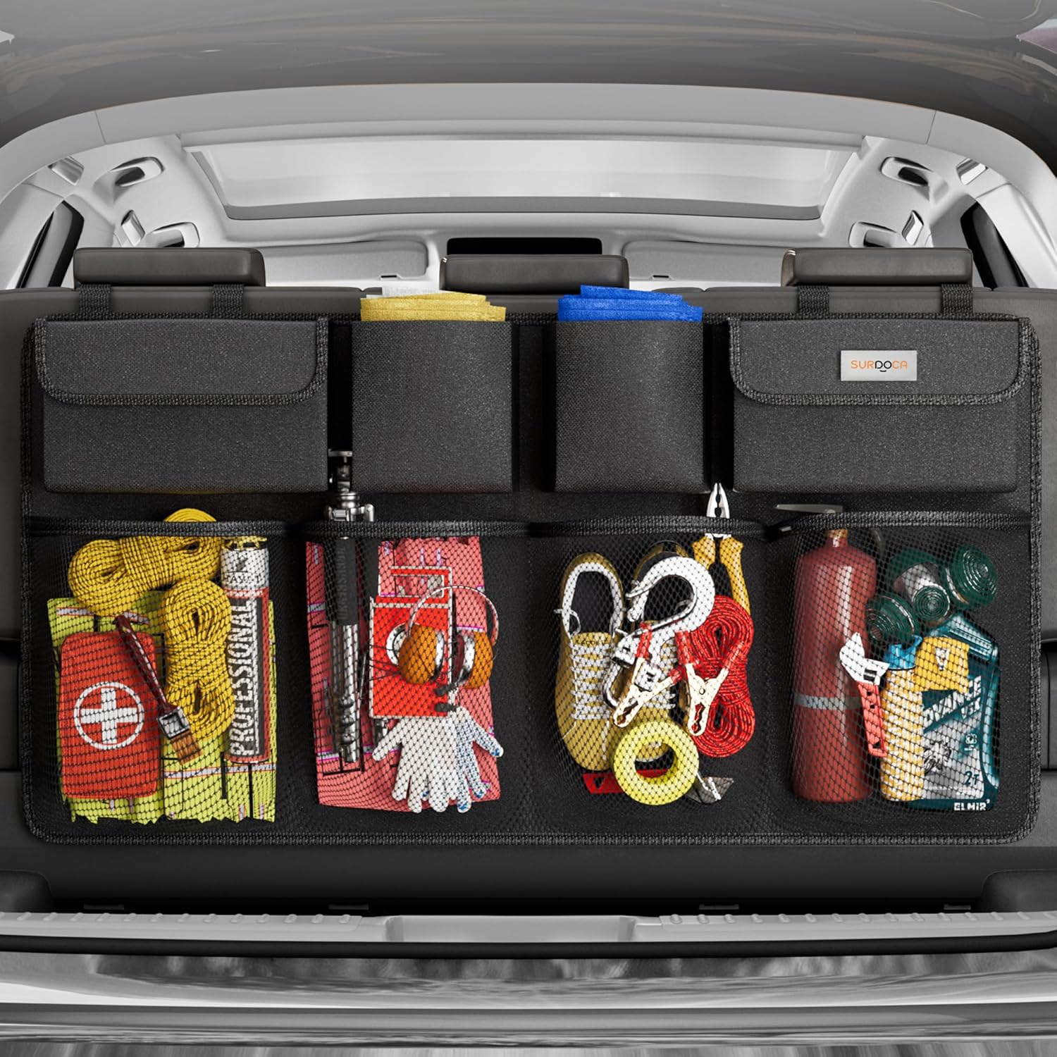 Oversized Trunk Organizer for Car, 3rd Gen Upgraded Car Trunk Organizer SUV with 4 Non-slip Strips, Hanging Car Storage Organizer with 8 Large Pockets, Car Accessories Interior–(43.3x18.9 in)