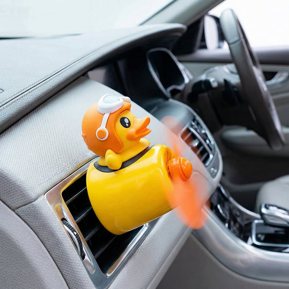 Car Air Freshener Cute Cartoon Yellow Duck Pilot Car Diffuser Rotating Propeller Automotive Air Outlet Fan Creative Car Perfume Decoration Cool Car Accessories Comes with 4 Fragrant Tablets