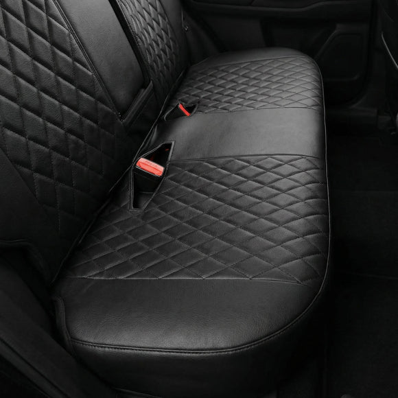Faux Leather Back Seat Cover Universal Quilting Waterproof Bench Rear Seat Cover Universal car seat Cover Fit 95% Automotive Interior Covers for Sedans SUVs Vans Small Trucks All Black