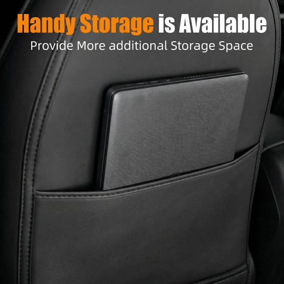 Leather Seat Back Protector Designed for Tesla Model Y Model 3 Model S/X Accessories(Includes 2025 New Model Y & 2024-2025 Model 3 Highland) Wear-Resistant Kick Mats with Organizer Pocket Set of 2
