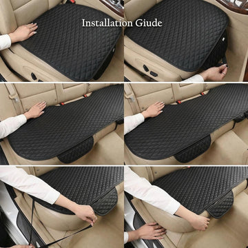 Pu Leather Car Seat Bottom Covers Protectors Include 1 Pair Front Driver Seat Pad Mat and 1 Rear Bench Cover Universal Fit 90% Vehicles Gray - 0