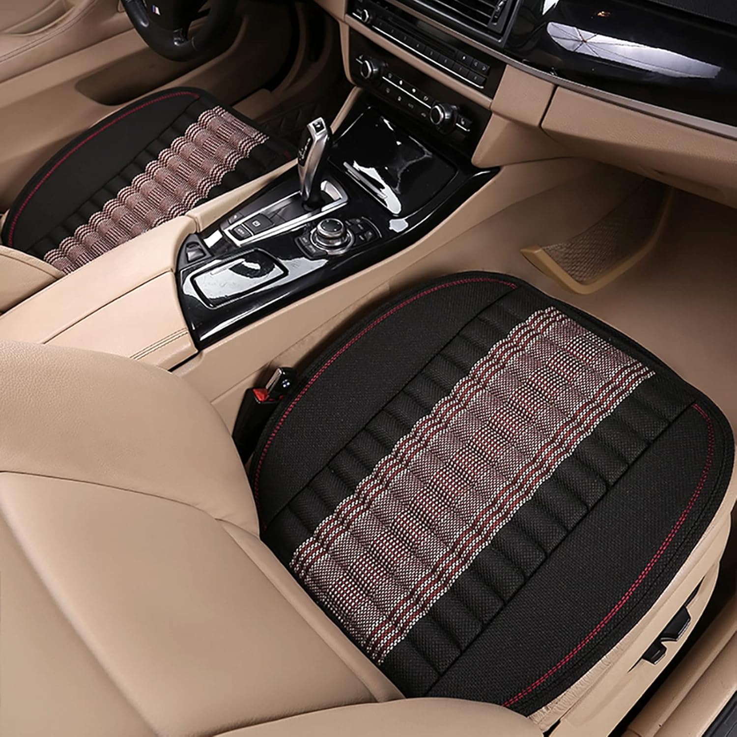 Car Seat Cushion,Car Seat Cover Universal Bottom Driver Pad,Bamboo Charcoal Comfortable and Breathable Fabric Seat Cushion with Storage Pouch,Fit for Trucks Vans Cars SUV (2PC Black)