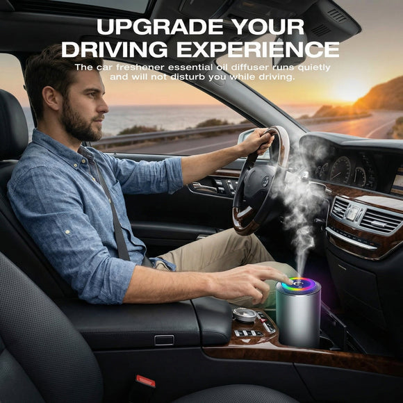 Smart Car Air Fresheners with Rhythmic Atmosphere Light Car Freshener Essential Oil Diffuser Auto On/Off Adjustable Concentration Battery Powered with 50ml perfume lasts 120 days