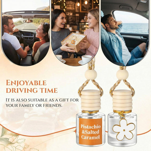2 Sets Hanging Car Air Freshener and Essential Oil Diffuser Car Air Freshener Daisy Essential Oil Diffuser Long Lasting Automobile Aromatherapy (White Pistachio & Salted Caramel)