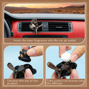 Cartoon Bear Car Air Fresheners 2 Pack Pilot Black Automotive Air Outlet Fan Cool Cute Air Freshener for Car Creative Car Perfume Decoration for Vehicle Vent Scent Clip Diffuser Ornament Accessories