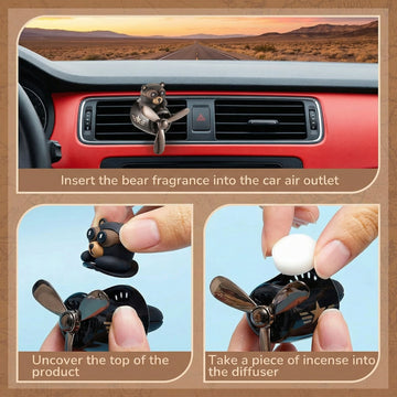 Cartoon Bear Car Air Fresheners 2 Pack Pilot Black Automotive Air Outlet Fan Cool Cute Air Freshener for Car Creative Car Perfume Decoration for Vehicle Vent Scent Clip Diffuser Ornament Accessories - 0