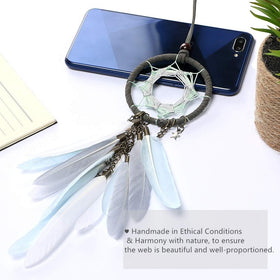 Dream Catcher Car Interior Rearview Mirror Hanging Decor Handmade Grids Nature Feather Small Boho Car Charms Pendant Accessories (Grey Feather) - 0