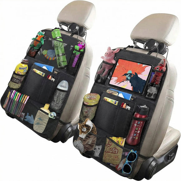 Car Backseat Organizer with 10 Table Holder 9 Storage Pockets Seat Back Protectors Kick Mats for Kids Toddlers Travel Accessories 2 Pack