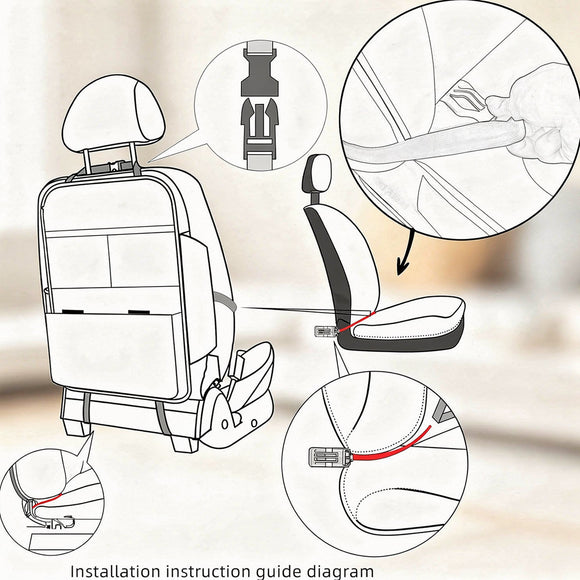 Seat Back Protector + Large Capacity Pocket Storage Organizer Preventing the Impact of Children Stepping on the Seat Backrest (Black)