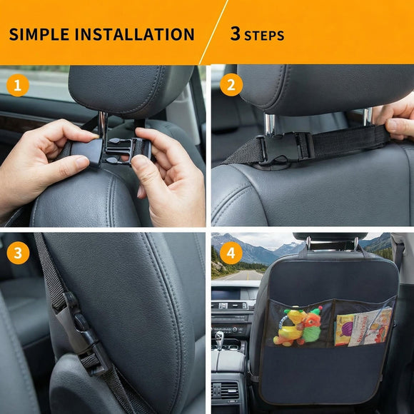 Kick Mats with Organizer - 2 Pack Backseat Protector Seat Covers for Your Car SUV Minivan or Truck Seats - Vehicle Back Seat Kids Safety Accessories - Universal Fit Automotive Interior Protectors