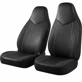 Leather Car Seat Covers Sports Carbon Fiber & Mesh Design High-Back Two Front Set Waterproof Automotive Seat Covers Airbag Compatible Universal Fit for Most Cars (Black & Black)