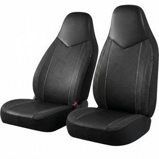 Leather Car Seat Covers Sports Carbon Fiber & Mesh Design High-Back Two Front Set Waterproof Automotive Seat Covers Airbag Compatible Universal Fit for Most Cars (Black & Black)