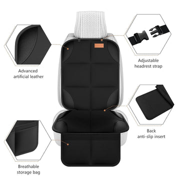 Car Seat Protector, 2Pack Seat Protector Protect Child Seats with Thickest Padding and Non-Slip Backing Mesh Pockets for Baby and Pet, Sedan SUV Truck (Black) - 0