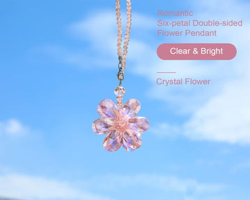 Crystal Flower Car Rear View Mirror Pendant Car Hanging Ornament Car Accessories, Crystal Beads Charm Decor Car Accessories for Women Interior, Pink - 0