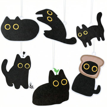 Car Air Fresheners Set - 6Pcs Cute Black Cat Freshener Hanging Ornaments Refresh Air Fragrant Pendant Essential Gift For Car Accessories Decoration Interior Home Household Long-Lasting Scent
