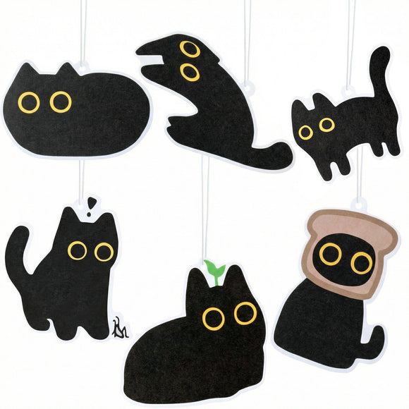 Car Air Fresheners Set - 6Pcs Cute Black Cat Freshener Hanging Ornaments Refresh Air Fragrant Pendant Essential Gift For Car Accessories Decoration Interior Home Household Long-Lasting Scent