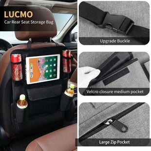 Car Backseat Organizer with Touch Screen Tablet Holder 9 Storage Pockets Protectors Kick Mats Travel Accessories for Kids-Black