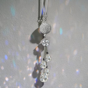 Bling Car Accessories for Women and Man,Cute Decor Women,Lucky Crystal Sun Catcher Ornament,Rear View Mirror Ball Charm (30 mm Clear) (White) - 0
