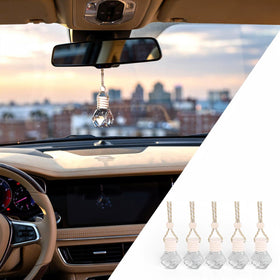 5PCS Hanging Car Air Freshener Auto Interior Decoration 8 ml Oil Diffuser Perfume Aromatherapy Pendant Empty Glass Bottle Fragrance Ornament with Vent Clip Wooden Cap and Rope (5 Rhombic)