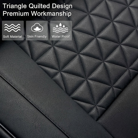 Luxury PU Leather Rear Car Seat Cover Adjustable Length (49-55) Back Seat Protector Fits 90% Vehicles (Sedan SUV Truck) for Seat Bottom Only Triangle Quilting Design Black