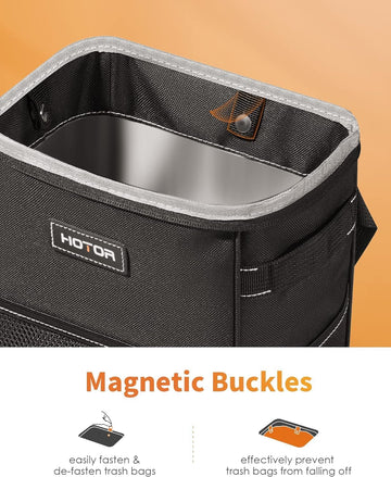 Car Trash Can with Lid and Storage Pockets - 100% Leak-Proof Organizer, Waterproof Garbage Can, Multipurpose Trash Bin for Car, 2 Gallons, Black - 0