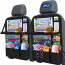 Car Backseat Organizer with Table Tray(2-Pack) 9 Storage Pockets Backseat Car Organizer and storage with Tablet Holder Kick Mats Back Seat Cover for Kids family Road Trip Essentials Travel-1