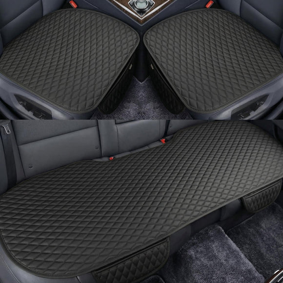 Pu Leather Car Seat Bottom Covers Protectors Include 1 Pair Front Driver Seat Pad Mat and 1 Rear Bench Cover Universal Fit 90% Vehicles Black