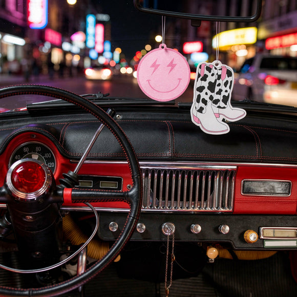 Laffact 12Pcs Preppy Boho Car Air Freshener Lightning Bolt Smile Cow Boots Pink Hat Lip Incense Chip Hanging Slice Essential Oil Pendant Diffuser Scented Decor for Car Interior Accessories Home