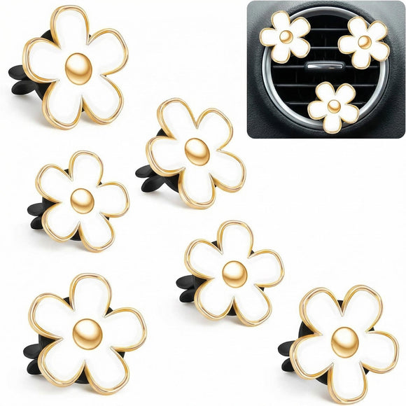 6 Pcs Daisy Flower Air Vent Clip Accessories Air Conditioning Outlet Clip Car Air Freshener Dashboard Accessories Charm Car Inter Decor(3 cm 3.3 cm White)